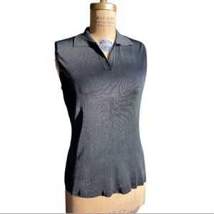 Shimmery Black Fine Knit Sleeveless Polo